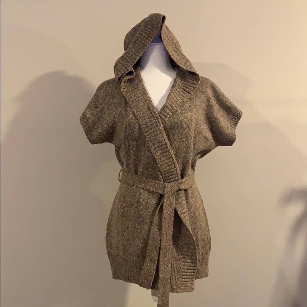 MKors Hooded Brown Marled Belted Sweater Vest